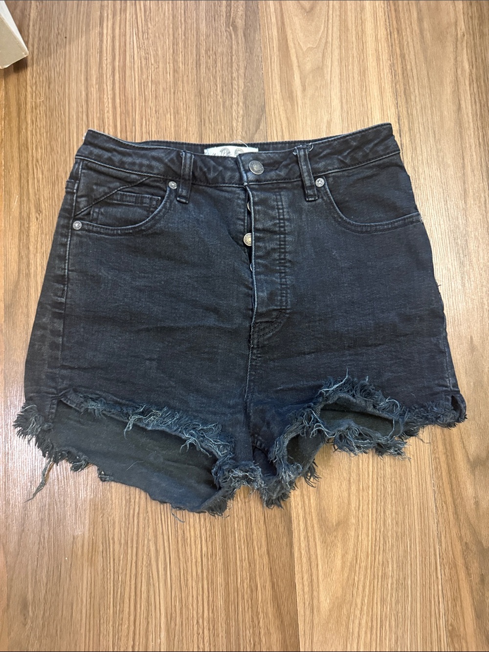 We the Free High-Waist Black Distressed Denim Shorts